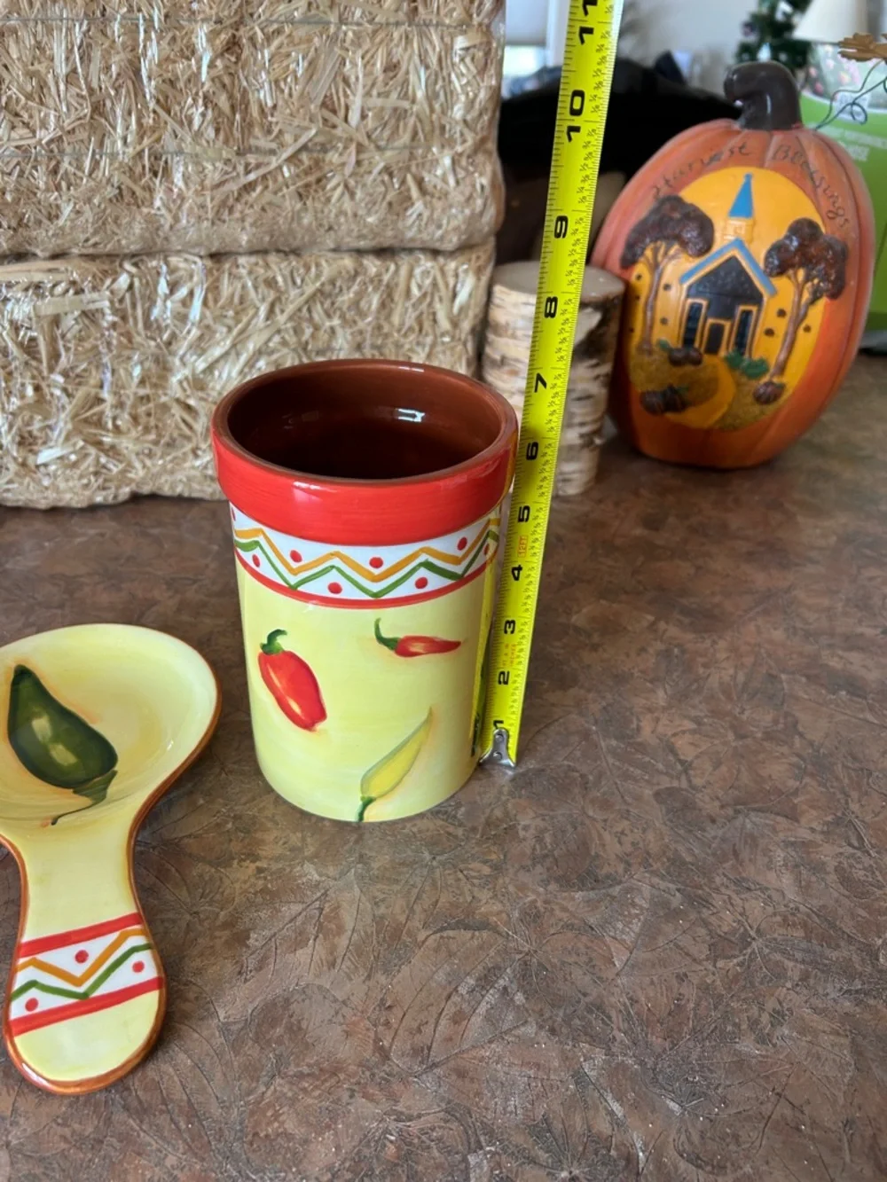 Vintage Clay Art Handpainted Ceramic Chili Pepper Utensil Holder and Spoon Rest